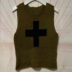 Knit Tank with Olive Chunky knit Black Cross Design Alpaca soft yarns